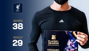 29球18助，萨拉赫领取德转颁发的上赛季英超最佳球员奖杯